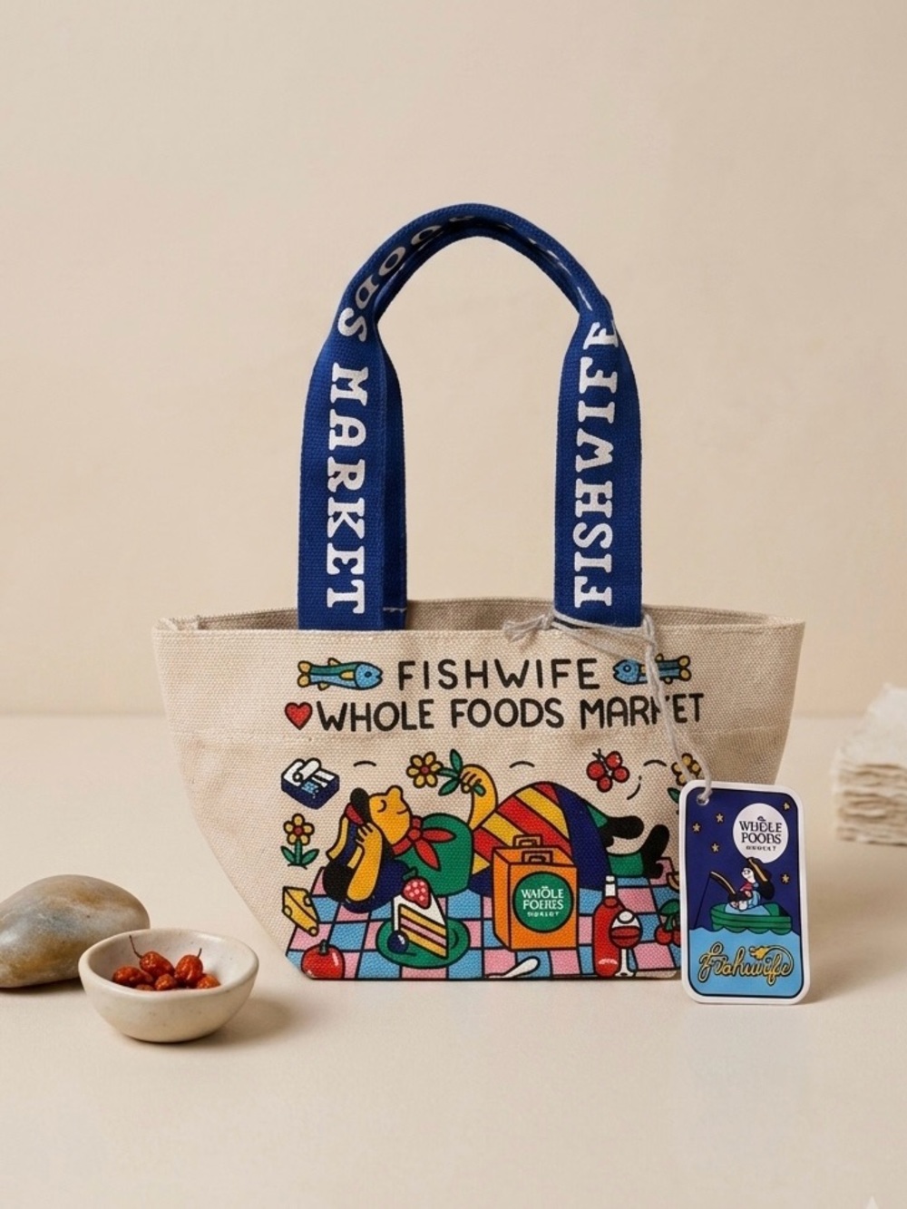 Whole Foods Market x Fishwife Blue Graphic Tote